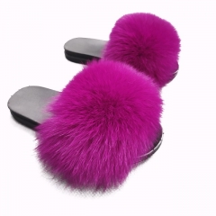 Flash Sale 2019 New Women Flat Sandals Fur Slides Fur Slipper in Hot Pink