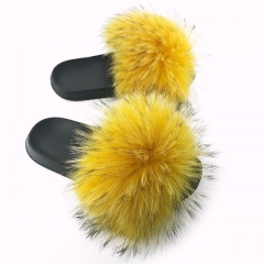 Flash Sale Women Extra Furry Raccoon Fur Slippers Fur Sandals