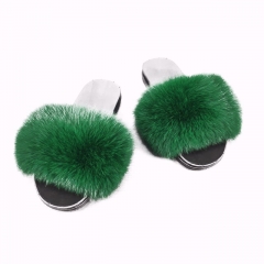 Flash Sale New Arrival Women Real Fluffy Fur Flip Flops Slides in Green