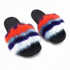 New Design Customized Indoor Soft Faux Fur Colorful Slider Slippers