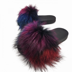 Factory wholesale pvc slides ladies raccoon fur slippers women soft fur slides