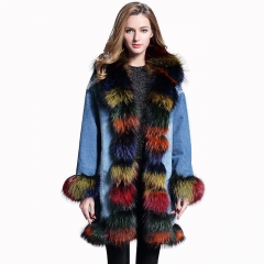 High Quality fashion women lining fabric fox fur collar coat parka with custom color