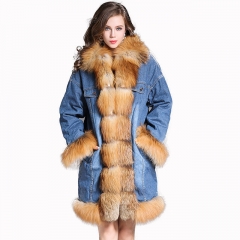 High quality long thick fox fur colorful coat parka down jacket for women
