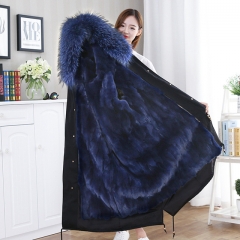 2019 Custom Real Raccoon Fur Lined Parka / Women Autumn Winter Fur Coat