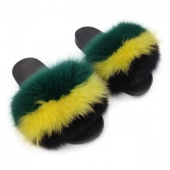 yellow green style fuzzy fur slides