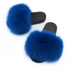 luxury style women fur sandals -blue solid color