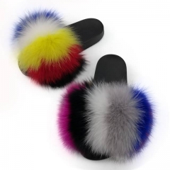 Furry Fox Fur Slides rainbow