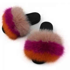 luxury style women fur flat slides fox fur slipper