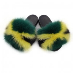 Jamaica Style Real Fox Fur Slides Sandals
