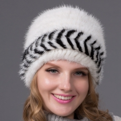 2019 New Design White Woven Hat Women Mink Fur Knitted Winter Hats