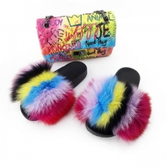 full cover fur slides with maching graffiti purse