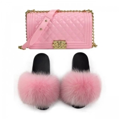 Wholesale Baby Pink CC Jelly Purse With  Baby Pink Fur Slippers Matched