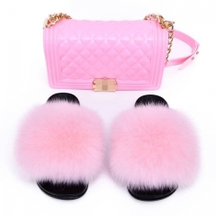 solid fox fur slides with maching jelly purse