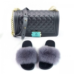 commercial grade fur slides with maching jelly purse cheap pricing