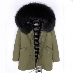 2020 New Style Real Fur Collar Down Coat Lining Green Colour Warm Parka