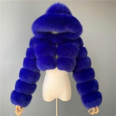 2021 Winter New Women Real Fur Hoody Cropped Sleeve Fox Fur Jacket